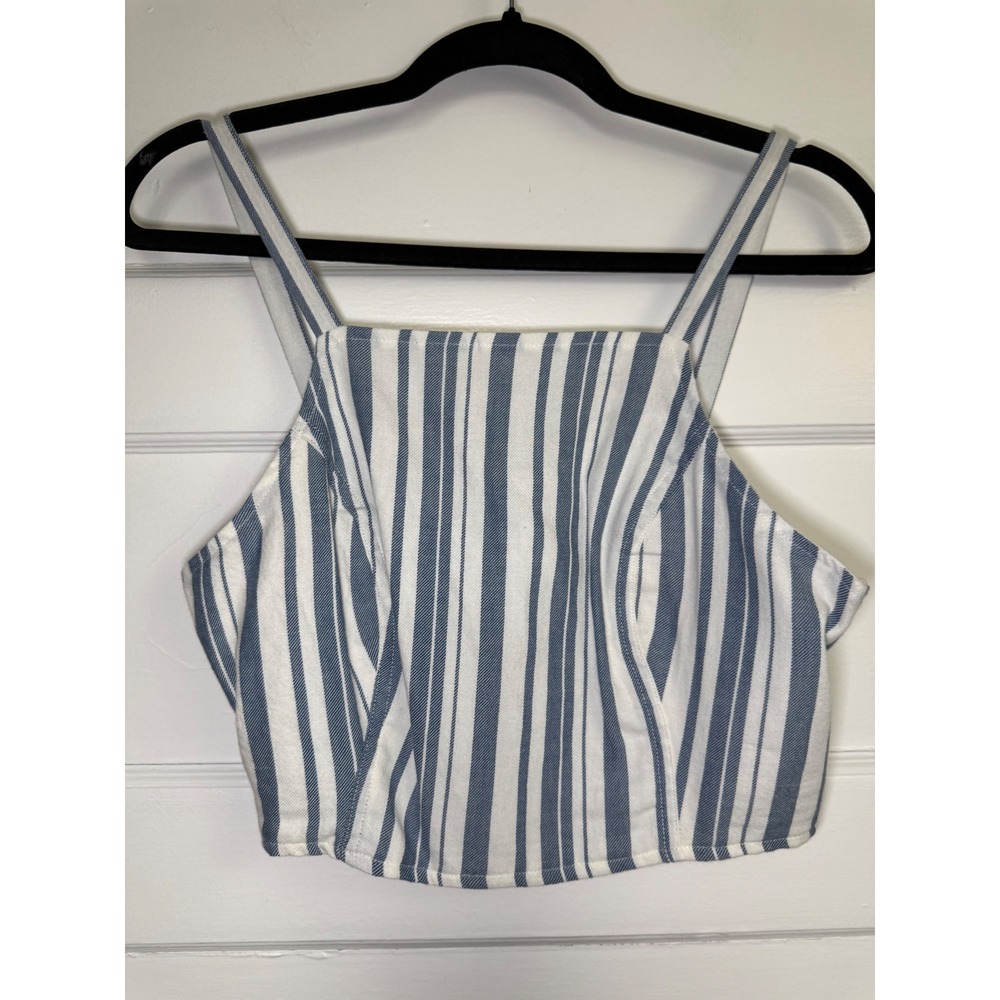 American Eagle Outfitters Womens Blue White Striped Smocked Crop Tank Top M New